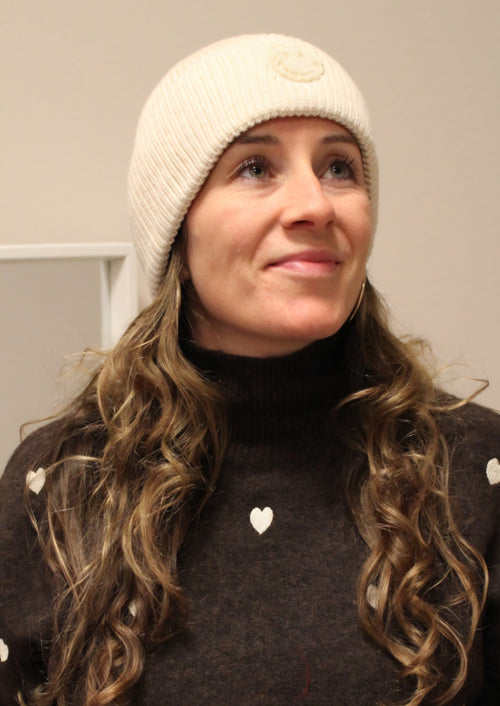 Beige Smiley Beanie